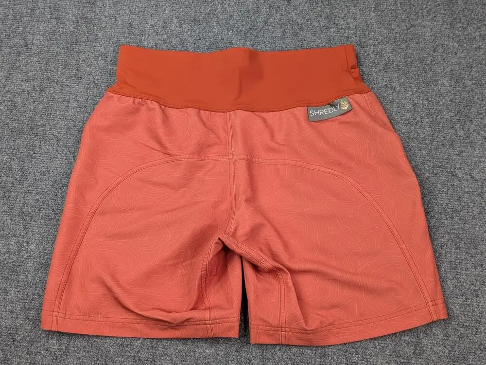 SHREDLY Shorts Womens 4 Orange Biker Liner Topo Print Zip Pocket Stretch